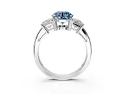 3 Stone Engagement Ring Setting for Fancy Blue Round Cut Center with Matching Side Accents and Prong Head in Platinum