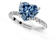 Solitaire Engagement Ring Setting for Fancy Blue Heart-Shaped Center with Fine Pave Narrow Band and Prong Head in Platinum