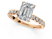Solitaire Engagement Ring Setting for Emerald Cut Center with Large Accents and Prong Head in Rose Gold