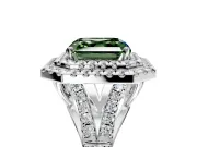 Double Halo Engagement Ring Setting for Fancy Green Asscher Cut Center with Narrow Pave Split Shank and Prong Head in White Gold