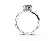 Hidden Halo Engagement Ring Setting for Fancy Green Heart-Shaped Center with Wide Flat Plain Band and Prong Head in Platinum
