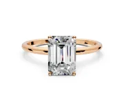 Solitaire Engagement Ring Setting for Emerald Cut Center with Straight Thin Band and Prong Head in Rose Gold