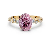 Cluster Engagement Ring Setting for Fancy Pink Oval Center with Round Cut Accent Band and Prong Head in Yellow Gold