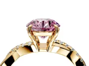 Crossover Engagement Ring Setting for Fancy Pink Round Cut Center with Pave and Plain Strands and Prong Head in Yellow Gold