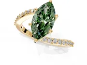 Solitaire Engagement Ring Setting for Fancy Green Marquise Center with Pave Bypass Swirl Band and Prong Head in Yellow Gold