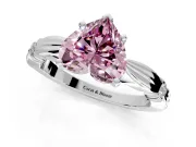 Solitaire Engagement Ring Setting for Fancy Pink Heart-Shaped Center with Carved Leaf Shoulders and Prong Head in Platinum