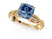 Solitaire Engagement Ring Setting for Fancy Blue Cushion Cut Center with Marquise Panel Band and Prong Head in Yellow Gold