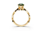 Solitaire Engagement Ring Setting for Fancy Green Radiant Cut Center with Accented Twist Band and Leaf Prong Head in Yellow Gold