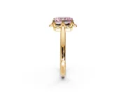 Floral Frame Engagement Ring Setting for Fancy Pink Radiant Cut Center with Accent Clusters and Prong Head in Yellow Gold