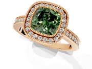 Halo Engagement Ring Setting for Fancy Green Cushion Cut Center with Milgrain Halo, Pave Band and Prong Head in Rose Gold