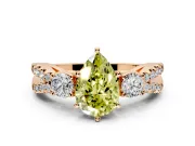 3 Stone Engagement Ring Setting for Fancy Yellow Pear-Shaped Center with Pave Split Shank and Prong Head in Rose Gold