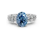 Cluster Engagement Ring Setting for Fancy Blue Oval Center with 2-Row Shoulder Clusters and Prong Head in Sterling Silver