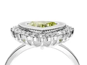 Halo Engagement Ring Setting for Fancy Yellow Heart-Shaped Center with Milgrain Bezel Rim, Plain Band and Prong Head in Sterling Silver