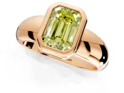 Solitaire Engagement Ring Setting for Fancy Yellow Emerald Cut Center with Wide Band and Bezel Head in Rose Gold