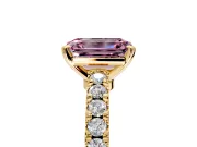 Solitaire Engagement Ring Setting for Fancy Pink Emerald Cut Center with Single Row Accent Band and Prong Head in Yellow Gold