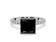 Hidden Halo Engagement Ring Setting for Fancy Black Princess Cut Center with Pave Band and Prong Head in Sterling Silver