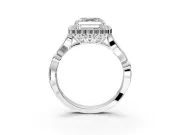 Halo Engagement Ring Setting for Asscher Cut Center with Leaf Motif Split Shank and Prong Head in Platinum