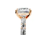 Baguette Engagement Ring Setting for Princess Cut Center with Alternating Bar-Set Band and Prong Head in Rose Gold
