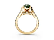 Solitaire Engagement Ring Setting for Fancy Green Radiant Cut Center with Pave Cathedral Shoulders and Prong Head in Yellow Gold