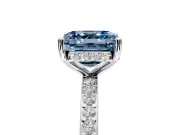 Solitaire Engagement Ring Setting for Fancy Blue Asscher Cut Center with Fine Pave Band and Prong Head in Platinum