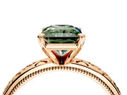 Solitaire Engagement Ring Setting for Fancy Green Radiant Cut Center with Scrollwork Band and Prong Head in Rose Gold