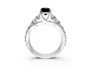 Solitaire Engagement Ring Setting for Fancy Black Emerald Cut Center with Graduated Shared Prongs and Prong Head in Sterling Silver