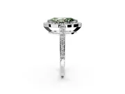 Bezel-Framed Halo Engagement Ring Setting for Fancy Green Marquise Center with Pave Band and Prong Head in Platinum