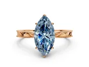 Solitaire Engagement Ring Setting for Fancy Blue Marquise Center with Engraved Milgrain Band and Prong Head in Rose Gold