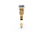 Leaf Engagement Ring Setting for Fancy Blue Cushion Cut Center with Milgrain Accent Band and Prong Head in Yellow Gold