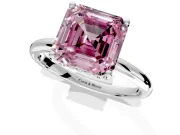 Hidden Halo Engagement Ring Setting for Fancy Pink Asscher Cut Center with Thin Round-Wire Band and Prong Head in Sterling Silver