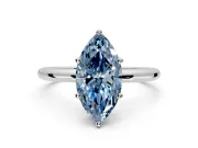 Hidden Halo Engagement Ring Setting for Fancy Blue Marquise Center with Thin Round-Wire Band and Prong Head in Platinum
