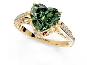 Cathedral Engagement Ring Setting for Fancy Green Heart-Shaped Center with Antique-Style Pave Band and Prong Head in Yellow Gold