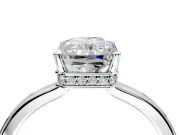 Hidden Halo Engagement Ring Setting for Radiant Cut Center with Wide Flat Plain Band and Prong Head in Sterling Silver