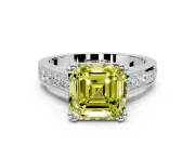 Solitaire Engagement Ring Setting for Fancy Yellow Asscher Cut Center with Channel Band and Double Claw Prong Head in Sterling Silver