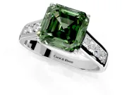 Solitaire Engagement Ring Setting for Fancy Green Asscher Cut Center with Round Cut Channel Band and Prong Head in Sterling Silver