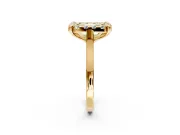 Single Halo Engagement Ring Setting for Fancy Yellow Emerald Cut Center with Corner Claws, Plain Band and Prong Head in Yellow Gold