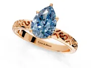 Solitaire Engagement Ring Setting for Fancy Blue Pear-Shaped Center with Scrollwork Band and Prong Head in Rose Gold
