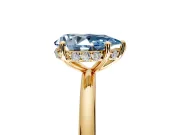 Solitaire Engagement Ring Setting for Fancy Blue Pear-Shaped Center with Plain Band, Open Basket and Prong Head in Yellow Gold