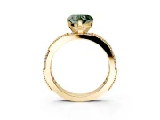 Solitaire Engagement Ring Setting for Fancy Green Heart-Shaped Center with Milgrain-Edged Pave Band and Prong Head in Yellow Gold