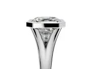Solitaire Engagement Ring Setting for Asscher Cut Center with V Split Shank and Bezel Head in Platinum