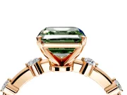 Solitaire Engagement Ring Setting for Fancy Green Asscher Cut Center with Bezel Station Band and Prong Head in Rose Gold