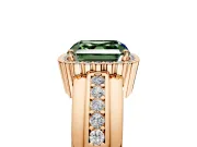 Halo Engagement Ring Setting for Fancy Green Asscher Cut Center with Wide Band, Inlaid Accent Row and Prong Head in Rose Gold