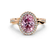 Halo Engagement Ring Setting for Fancy Pink Oval Center with Twist Band and Prong Head in Rose Gold
