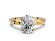 Solitaire Engagement Ring Setting for Oval Center with Carved Leaf Shoulders and Prong Head in Yellow Gold