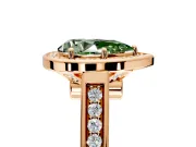 Halo Engagement Ring Setting for Fancy Green Pear-Shaped Center with Outer Bezel Rim, Pave Band and Prong Head in Rose Gold