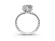 Halo Engagement Ring Setting for Heart-Shaped Center with Rope Twist Split Shank and Prong Head in Platinum