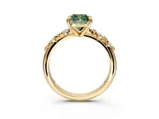 Solitaire Engagement Ring Setting for Fancy Green Cushion Cut Center with Trailing Leaf Accent Band and Prong Head in Yellow Gold