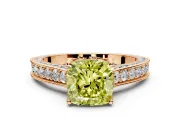 Solitaire Engagement Ring Setting for Fancy Yellow Cushion Cut Center with Milgrain-Framed Pave Band and Prong Head in Rose Gold