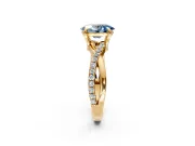 Solitaire Engagement Ring Setting for Fancy Blue Oval Center with Half-Pave Crossover Band and Prong Head in Yellow Gold