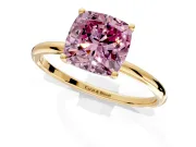 Solitaire Engagement Ring Setting for Fancy Pink Cushion Cut Center with Straight Thin Band and Prong Head in Yellow Gold